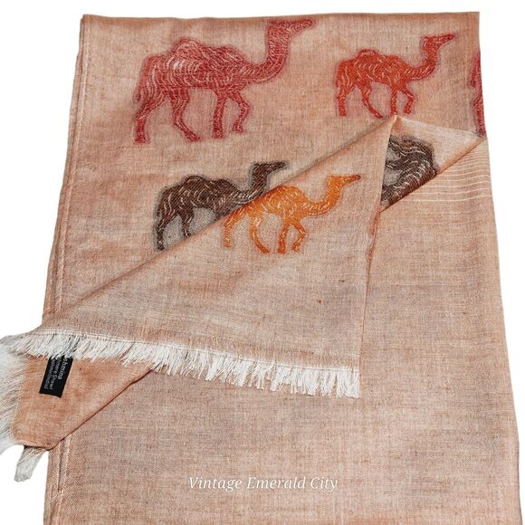 Handwoven Pashmina 100% Cashmere Wrap Shawl Salmon Pink Camel Design India Scarf - Picture 12 of 12